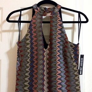 NWT Design Lab Peekaboo Neckline Maxi Dress with Missoni Style Chevron